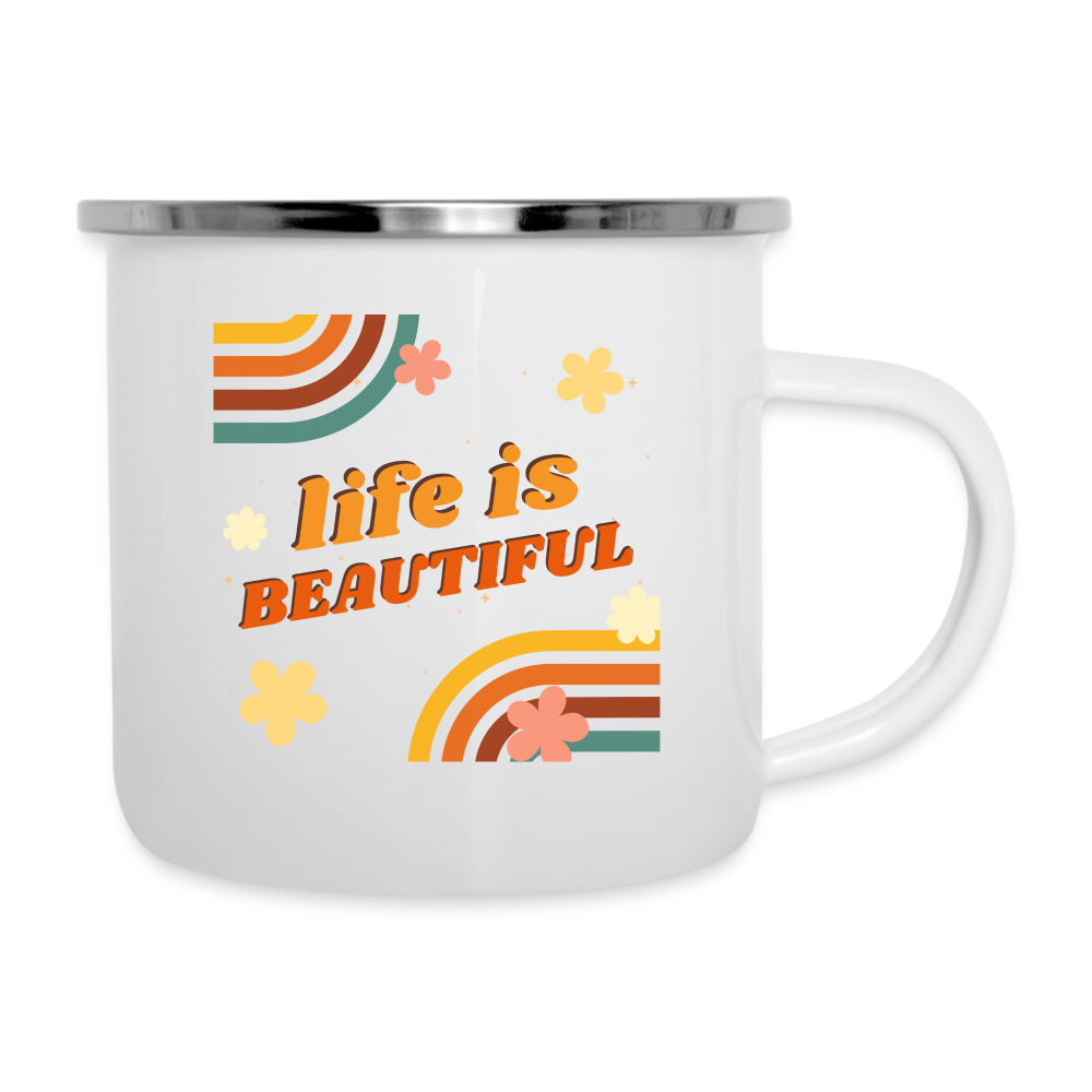 Emaille-Tasse "life is beautiful" - Weiß