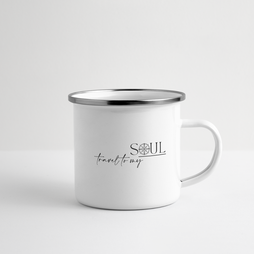 Emaille-Tasse "travel to my soul" - Weiß