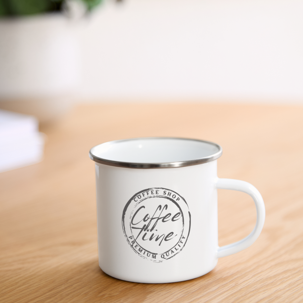 Emaille-Tasse "Coffee time" - Weiß