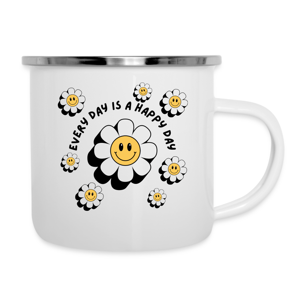 Emaille-Tasse "Every day is a happy day" - Weiß