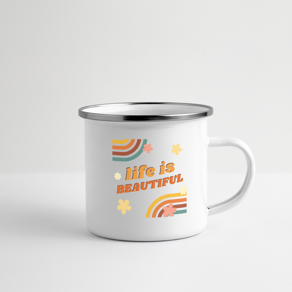 Emaille-Tasse "life is beautiful" - Weiß