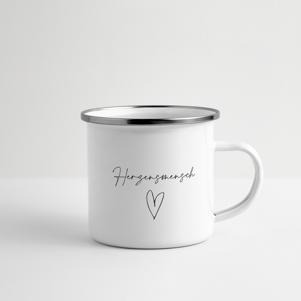 Emaille-Tasse "Herzensmensch" - Weiß