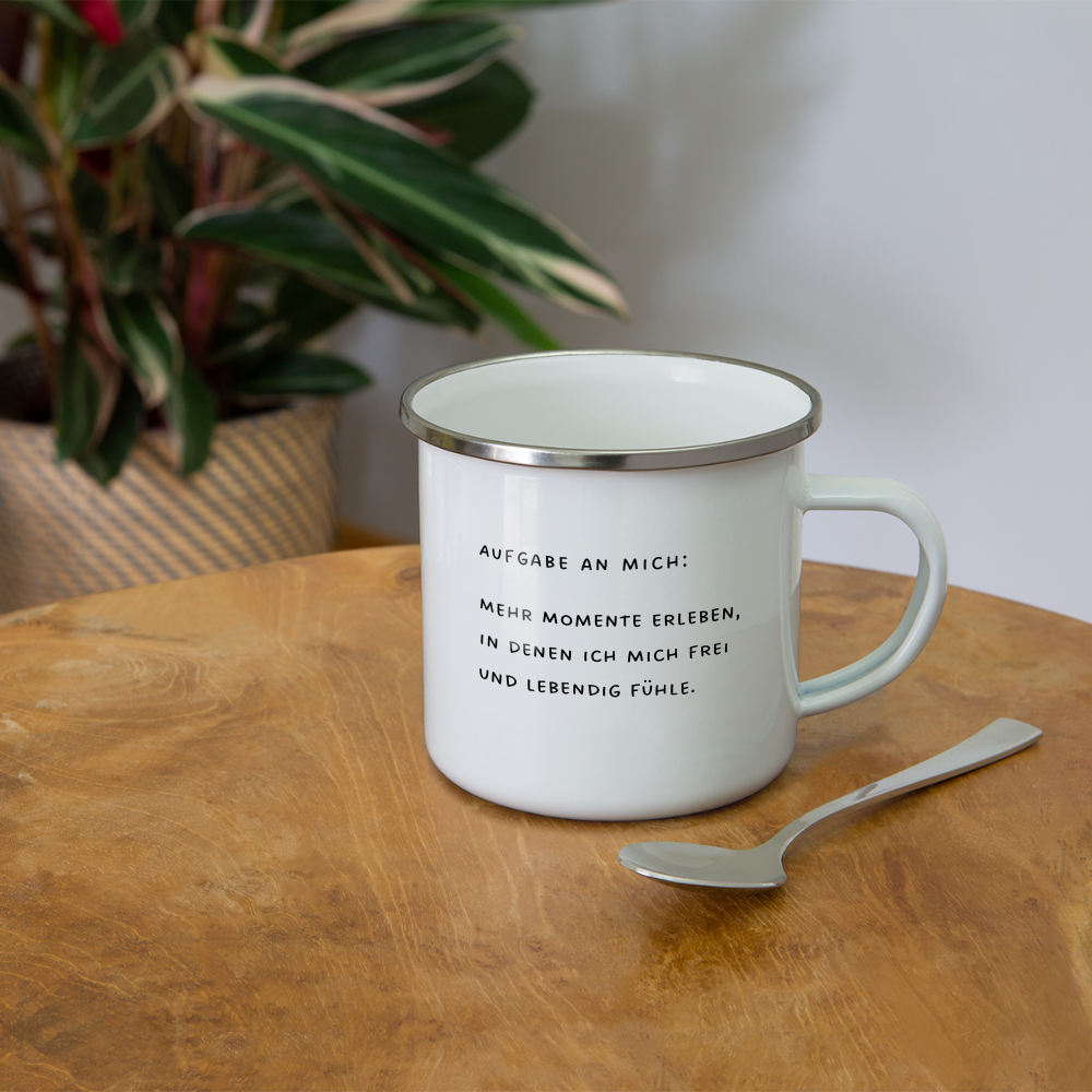Emaille-Tasse "Aufgabe an mich" - Weiß