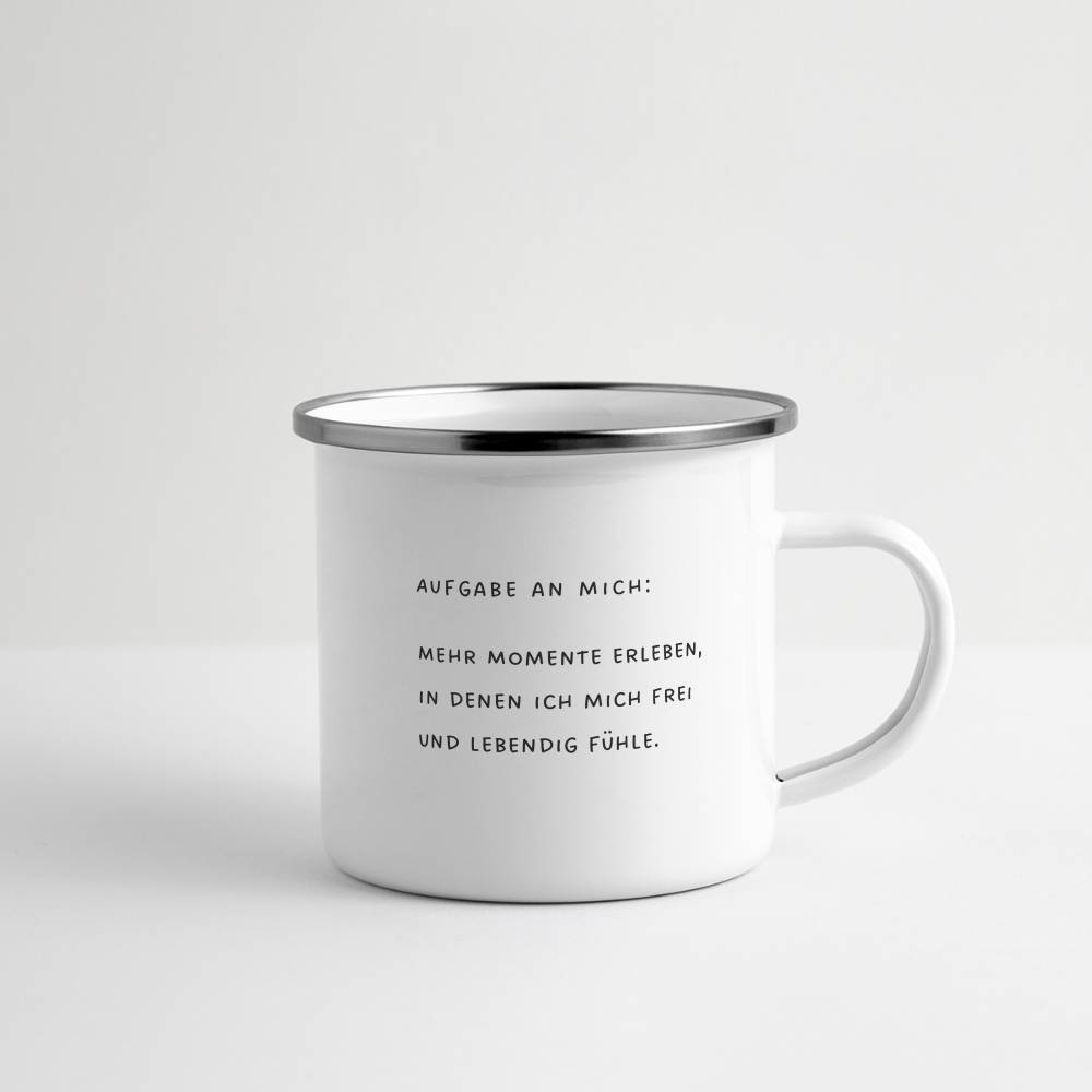 Emaille-Tasse "Aufgabe an mich" - Weiß