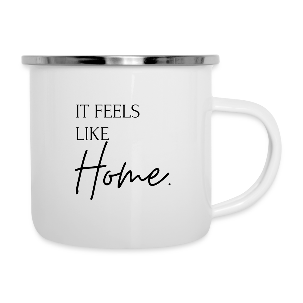 Emaille-Tasse "it feels like home." - Weiß